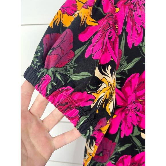 RACHEL Rachel Roy Floral Print Short Sleeve Top Size M Puff Sleeve - Picture 4 of 11